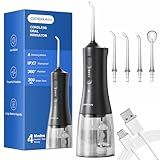 Operan Water Picks for Teeth Cleaning and Flossing, 4 Modes Travel Water Flosser Kit with 4 Tips, 300ML Portable Water Flossers for Teeth, Cordless Water Flosser for Braces Care, Black, 1Pack