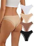REORIA Womens Cotton Underwear Lace Cheeky Hipster Panties Sexy Low Rise Briefs 4 Pack Medium