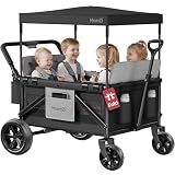 MomZi 4 Seater Wagon Stroller for Kids, Collapsible Wagon Stroller with Removable Canopy, Foldable Stroller Wagon with Seat and Storage Pocket for Baby Toddlers Black