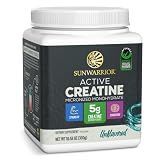 Sunwarrior Creatine Monohydrate Powder Micronized Recovery Supplement Support Muscle Building Strength Training Cognition Vegan & Keto Friendly Easily Mixes 60 Serving Unflavored Active