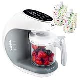 EVLA'S Baby Food Maker, Steamer, Blender, Baby Food Processor for Healthy Homemade Baby Food in Minutes, Touch Screen with 6 Reusable Food Pouches, Baby Registry Essential, White