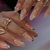 CTTHNBD Press on Nails Almond, Medium, French Tip Fake Nails