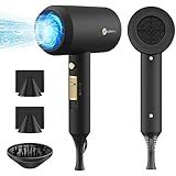 slopehill Professional Ionic Hair Dryer, Powerful 1800W Fast Drying Low Noise Blow Dryer with 2 Concentrator Nozzle 1 Diffuser Attachments for Home Salon Travel (Black)