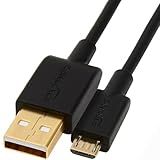 Amazon Basics USB-A to Micro USB Charging Cable, 480Mbps Transfer Speed with Gold-Plated Plugs, USB 2.0, 6 Foot, Black