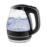 OVENTE Electric Kettle, 1.5L Borosilicate Glass Countertop Water Heater and Boiler for Coffee or Tea, BPA-Free, Auto Shut-Off, Boil-Dry Protection, Removable and Washable Spout Filter, Black KG83B