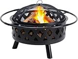 OLIXIS 36 Inch Wood Burning Fire Pit, Round Fire Pits for Outside with Spark Cover Fire Poker, Outdoor Firepit for Patio, Backyard, Garden, Bonfire Party, Black