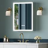 TIFULLHOME 16x24 Inch Medicine Cabinet with Lights, Lighted Medicine Cabinet with Mirror, AL Alloy Frame, Hardwired, Recessed or Wall Mount, 3 Light Colors/Dimmable/Defog,2 Outlets&USBs, 2 Shelves