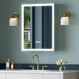 TIFULLHOME 16x24 Inch Medicine Cabinet with Lights, Lighted Medicine Cabinet with Mirror, AL Alloy Frame, Hardwired, Recessed or Wall Mount, 3 Light Colors/Dimmable/Defog,2 Outlets&USBs, 2 Shelves