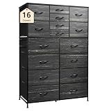 WLIVE 16 Drawers Dresser, Large Dresser for Bedroom, Closet, Hallway, Storage Dressers Organizer Unit, Chests of Drawers with Fabric Bins, Charcoal Black Wood Grain Print