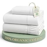 LANE LINEN Twin Sheets 100% Organic Cotton 3pc Percale Cooling Soft - White
