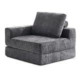 Jamdok 8 Inch Thick Upgraded Folding Mattress, L-Shaped Armrest Sleeper Chair Sofa, Floor Guest Bed, High Density Foam Couch,Gray (Right-Armrest)
