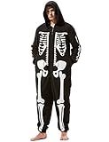 Padama Adult Men's Skeleton Halloween Costume Unisex Skeleton Jumpsuit Plush Pajamas Onesie Cozy One Piece Cosplay for Men