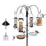 Ointo Garden 6-Hook Bird Feeding Station, Steel Multi-Feeder Kit Stand for Attracting Wild Birds w/ 4 Bird Feeders, Bird Bath, Mesh Tray and Squirrel Guard Baffle，94 Inch