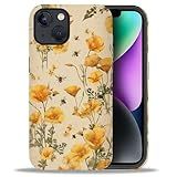 FKBRCL4U for iPhone 13/14 Case, Hybrid 2-Layer Silicone Protective Matte Case for Girl Women for iPhone 13/14 Cute Eco Friendly Vintage Bee Yellow California Poppies Pattern