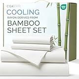Bamboo Sheets Queen Size - Cooling Sheets for Queen - 100% Rayon Derived From Bamboo - Ultra Soft, Breathable & Hotel Luxury Bedding - 1 Flat & 1 Fitted & 2 Pillowcases w/ 16 Inch Deep Pockets - White