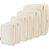 BAGAIL 4 Set/6 Set/8 Set Compression Packing Cubes Travel Accessories Expandable Packing Organizers (Square Mesh, 06-Beige)