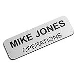 Custom Engraved Name Tag Badges – Personalized Identification with Pin or Magnetic Backing, 1 Inch x 3 Inches, Silver/Black
