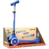Blue Mini 3 Wheel Scooter for Kids – Lean-to-Steer with LED Light-Up Wheels, Adjustable Handlebar, Wide Anti-Slip Deck, Smooth PU Wheels, Rear Foot Brake – Toddler Scooter for Ages 2+