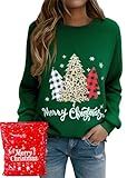UMIPUBO Women's Merry Christmas Shirts Gifts Christmas Graphic Sweater Buffalo Plaid Tees Pullover Xmas Holiday Sweatshirts(Christmas Tree, Green,M)