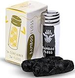 Natural Bamboo Dental Floss: 1 Refillable Glass Container + 3 Biodegradable Bamboo Floss Refill (33 Yards Each), Eco-Friendly, Vegan, Non-Toxic Natural Floss - Refillable Zero Waste Black Thick Floss