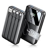 Power Bank, 15000mAh Portable Charger with Built in Cable, 22.5W Fast Charging, 6 Outputs, Slim Travel Essential Battery Pack with LED Display, Compatible with iPhone 17/16/15/14/13, iPad Black