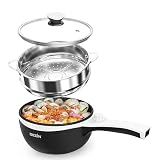 Dezin Hot Pot Electric with Steamer, 1.5L Non-Stick Portable Electric Pot