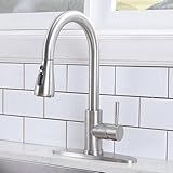 VCCUCINE Kitchen Faucet with Pull Down Sprayer, Brushed Nickel Faucet for Kitchen Sink, Small High Arc RV Stainless Steel Single Handle Pull Out Kitchen Sink Faucet