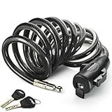 MARQUE Bike Lock with Key – 3/8” (4Ft, 7Ft, 15Ft) Coiled Cable Locks with 2 Keys, Anti-Theft Security Cable for Bicycles, Scooters, Kayaks, Paddle Boards, Gates (7 FT)