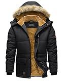 TACVASEN Winter Coat for Men Warm Snow Parka Fleece Hiking Ski Jacket Black