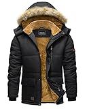 TACVASEN Coat for Men Winter Jacket with Hood Water Repellent Windproof Fleece Parka Black,M