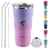 SIMPLE DRINK 20Oz Insulated Tumbler With Straw And Lid,Stainless Steel Straws for Tumbler,Double Wall Vacuum Travel Mug,Spill Proof Tumble, Travel Cup for Iced Coffee, Pink Tumbler