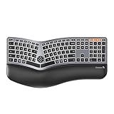 Backlit Bluetooth Ergonomic Keyboard, ProtoArc EK01 Plus Full Size Wireless Split Keyboard with Dual Bluetooth and USB, Cushioned Wrist Rest, Rechargeable for Windows/Mac/Android, Grey Black