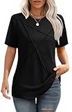 Black Shirts for Women Summer Tops Business Casual Outfits Short Sleeve T-Shirts Beach Vacation Outfits Women's Clothing Fashion Loose Fit L