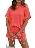 RUBZOOF 2 Piece Sets for Women Summer Outfits Lounge Sets Orange M