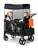 Stroller Wagon with Adjustable Handle Includes Canopy & Organizer, Foldable and Convenient for Storage (Black)