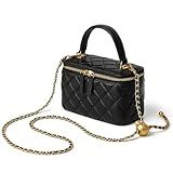 DORIS&JACKY Small Quilted Square Box Crossbody Purse For Women Designer Mini Top Handle Pouch Bag With Metal Chain Strap (1-Black)