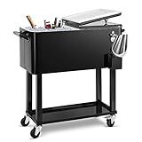 EDOSTORY 80 Quart Black Rolling Ice Chest Cooler Cart,Patio Backyard Party Drink Beverage Bar Stand Up Cooler Trolley with Ice Scoop