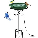 Daoeny Heated Bird Baths for Outdoors, Upgraded 100W Thermostatically Controlled Heated Bird Bath with 5-Prong Metal Base, Heated Bird Bath for Outside Winter Garden Patio Yard Lawn(Green)