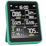 Air Quality Monitor Indoor,13-in-1 Smart Air Quality Tester with PM 2.5, CO2, TVOC, HCHO, PM1, AQI, PM10, Temperature & Humidity, Real Time Display, Battery Powered, for Home & Office (Green)