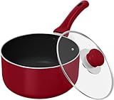 Utopia Kitchen 2 Quart Detachable handle Nonstick Saucepan with Glass Lid, Multipurpose Use for Home, Kitchen or Restaurant, Red & Black