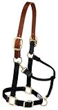 Weaver Equine Nylon Horse Halter, Supple Leather Crown, Adjustable Brass Throat Snap Halters for Horses, Equine Tack,Average Size, Black