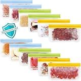 SPLF 12 Pack Dishwasher Safe Reusable Snack Bags, BPA Free Storage Bags, Extra Thick Leakproof Freezer Bags Silicone and Plastic Free Lunch Bags Food Storage