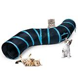 Sheldamy Cat Tunnel, S-2-Way Cat Tunnels for Indoor Cats, Collapsible Cat Play Tunnel, Interactive Toy Maze Cat House with 1 Play Ball for Cats, Puppy, Kitty, Kitten, Rabbit (Blue & Black)