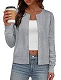 IWD Womens Cardigan Sweaters Crew Neck Long Sleeve Lightweight Button Down Sweater 2025 Fall Trendy Knit Tops (Grey, Small)