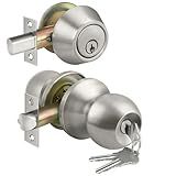 BESTTEN Keyed Same Exterior Door Knob and Single Cylinder Deadbolt Combo Set, Keyed Alike Entry Door Knobs with Lock and Keys for Entrance and Front Door, Satin Nickel