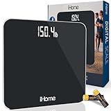 iHome Digital Scale, Bathroom Scale, Batteries Included, Scale Body Weight, Weight Scale, Bathroom Scales for Weight, Digital Scales for Body Weight (Black)