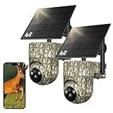TKENPRO 4G LTE Cellular Trail Cameras, 360° View Live Streaming Game Camera Built-in SIM Card with PIR Motion Activated, 2K Night Vision, No WiFi Needed IP65 Solar Security Camera Camo Print-2 Pack
