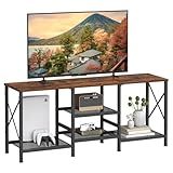 JARHETUN TV Stand for 55 Inch TV, Entertainment Center with 3-Tier Open Shelves, TV Console Table for Living Room, Bedroom, Rustic Brown