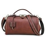 CONTACTS Full Grain Leather Doctor Bag Purse for Women Handbag with Lock Shoulder Bag Vintage Top Handle Satchel with Metal Clasp Frame Opening