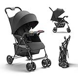BabyVista Lightweight Umbrella Stroller, Travel Stroller with Near-Flat Recline & Snack Tray, Compact Folding with One Hand, UPF50+ Sun Canopy, Theme Park Approved